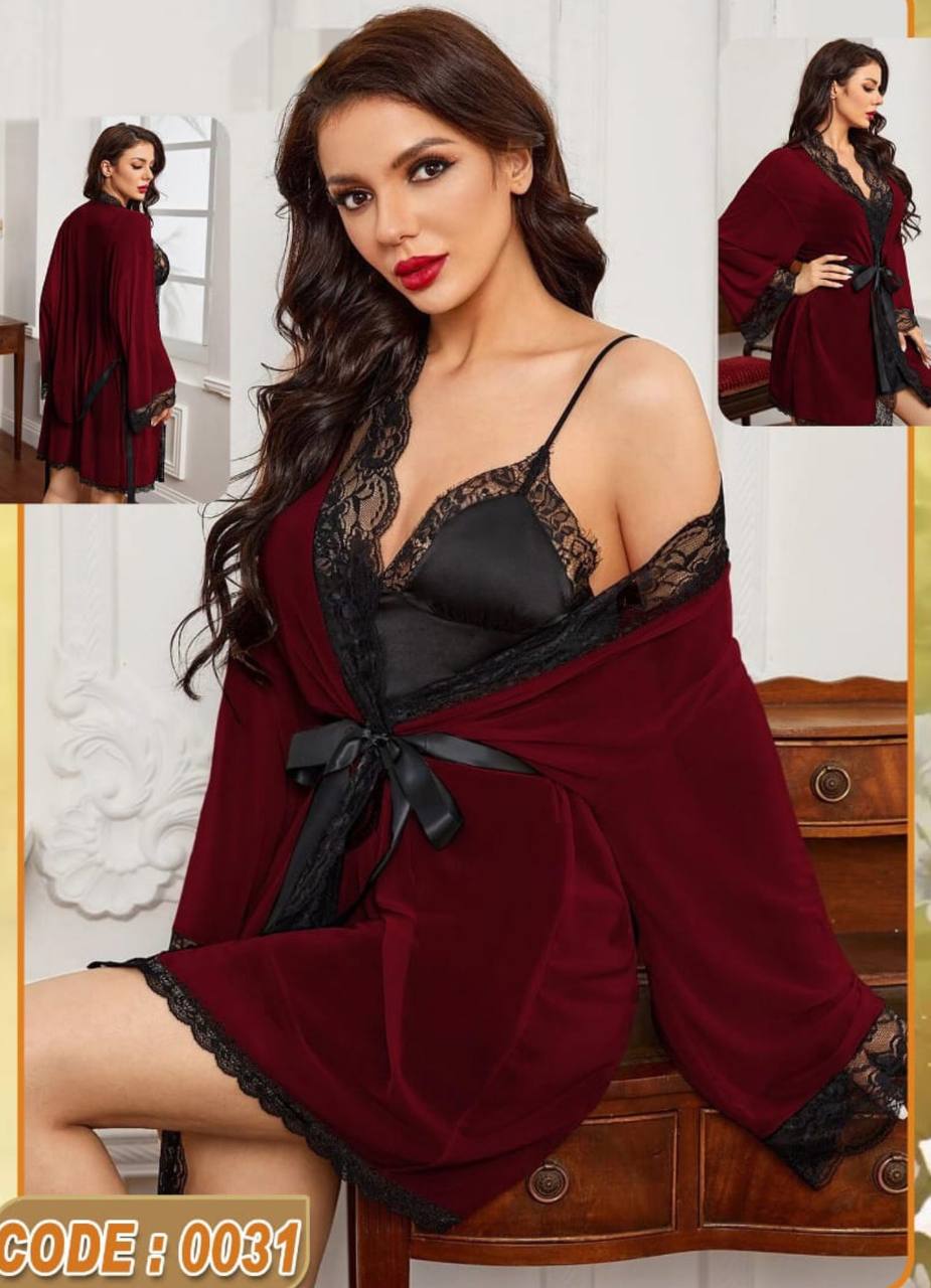 لانجرى شيفون 3 قطع لون احمر 0031