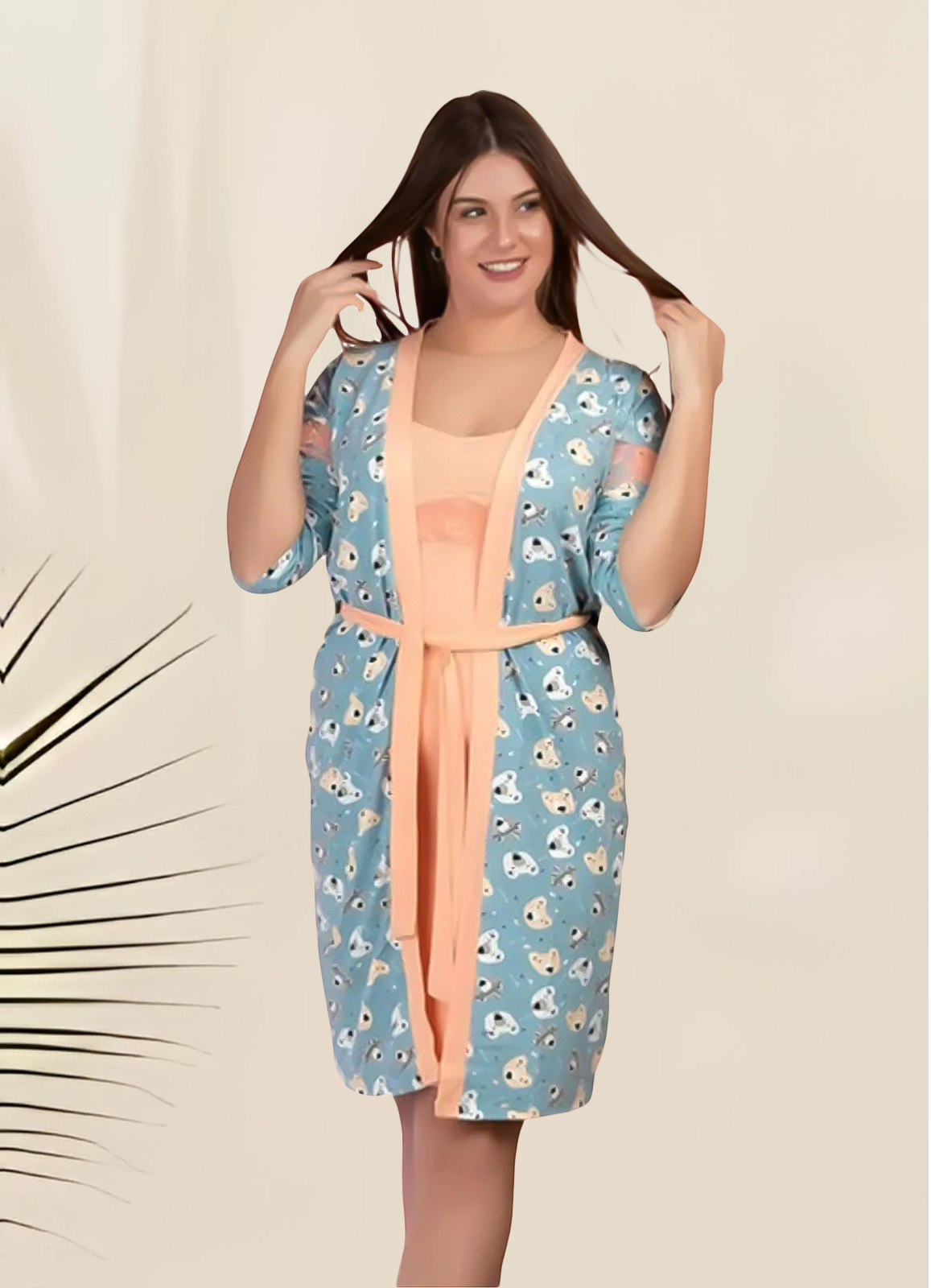 فستان وروب نسائي 2 قطعة كود 7025 اورانج