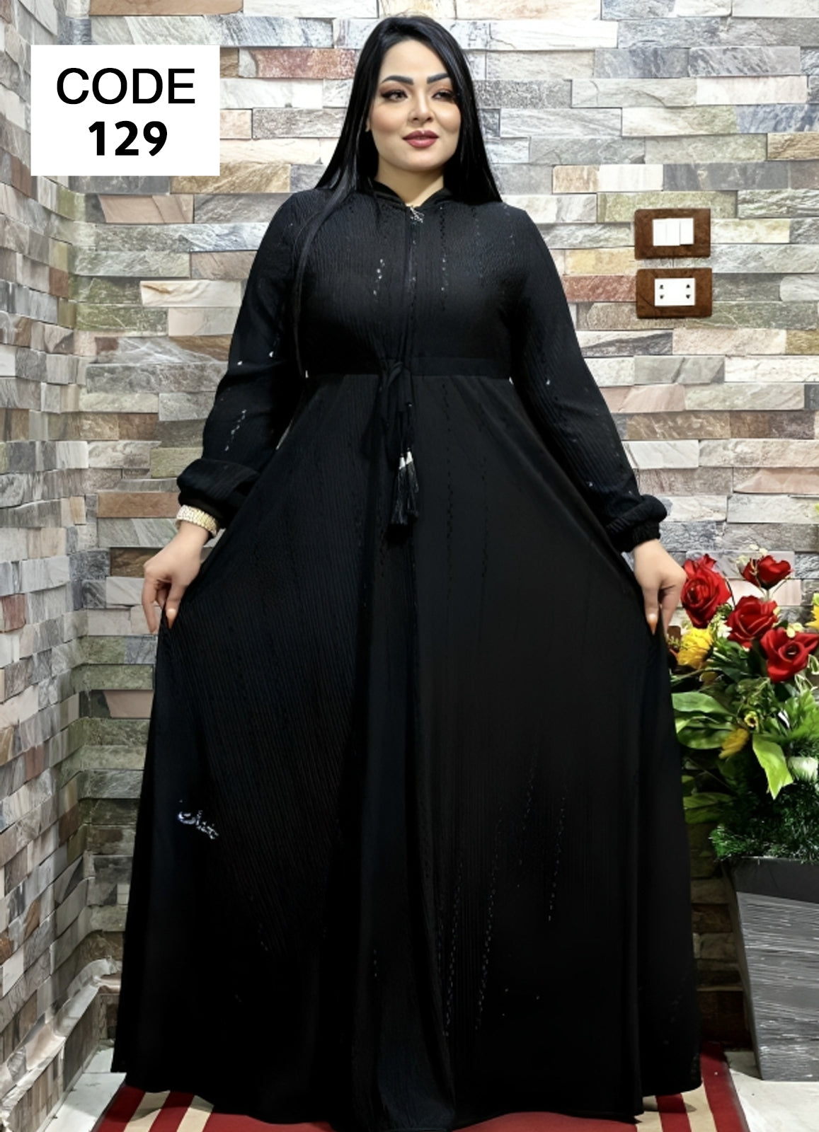 عباية خليجي سوداء حرير خروج حريمى كود 1290