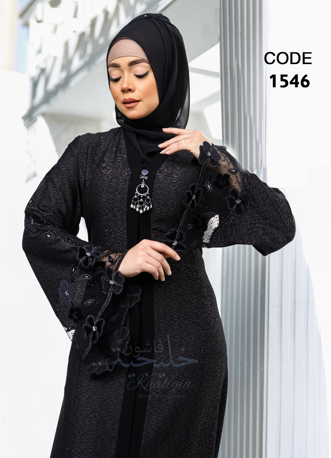 عباية خليجي سوداء حرير خروج حريمى كود 1546