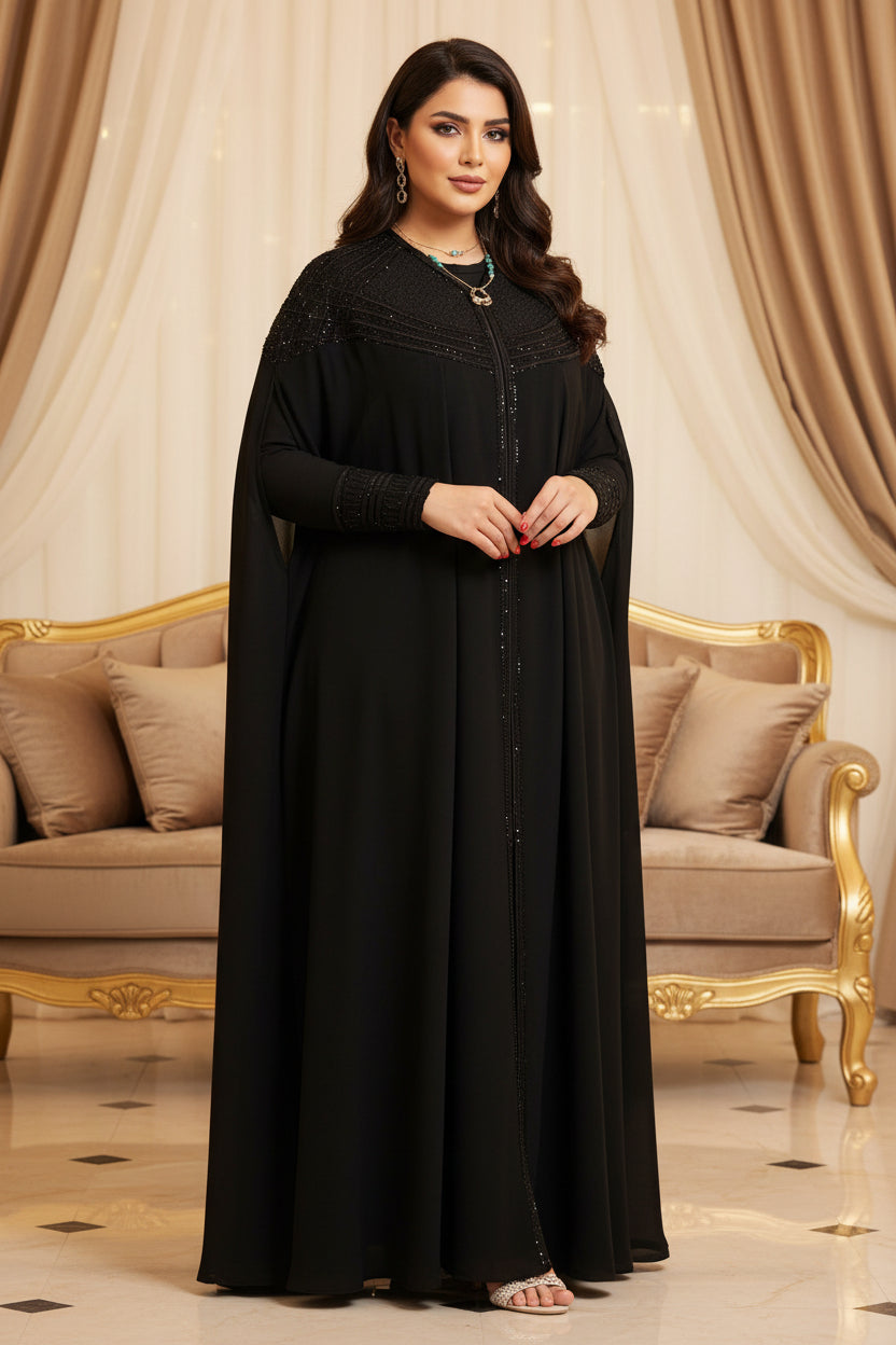 عباية خليجي سوداء حرير خروج حريمى كود 905