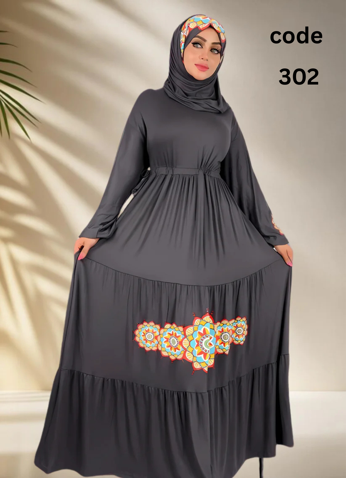 فستان محجبات زبده كود 302 رمادى