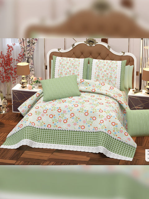 مفرش سرير قطن اخضر منقوش 4 قطع