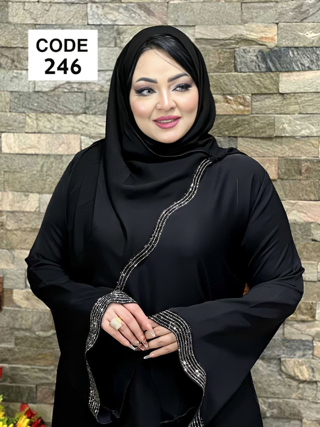 عباية خليجي سوداء حرير خروج حريمى كود 246