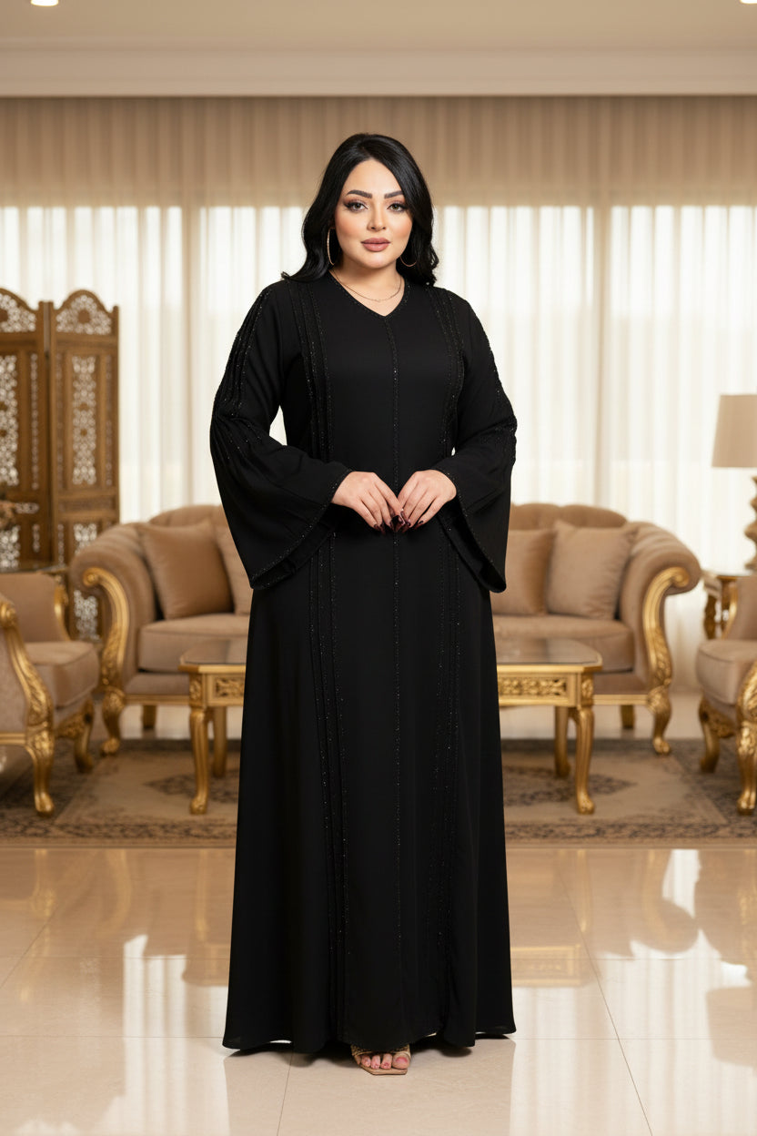 عباية خليجي سوداء حرير خروج حريمى كود 1020