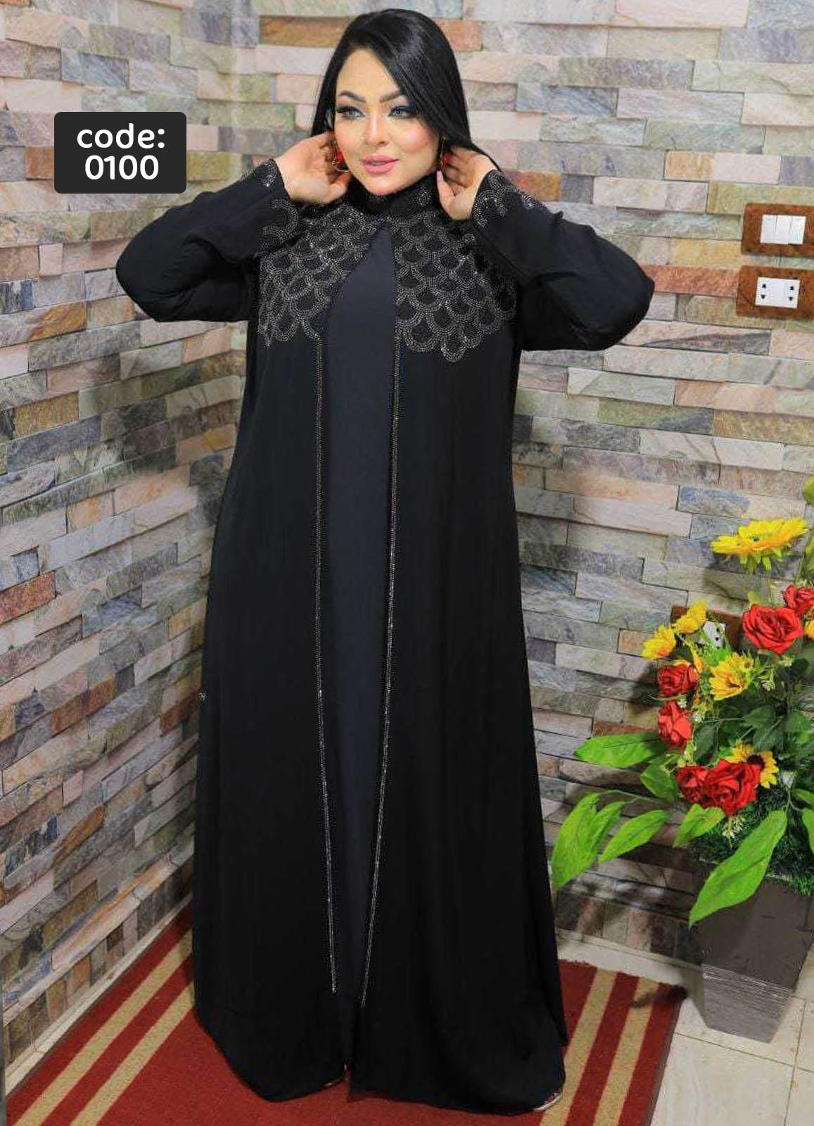 عباية خليجي سوداء حرير خروج حريمى كود 0100