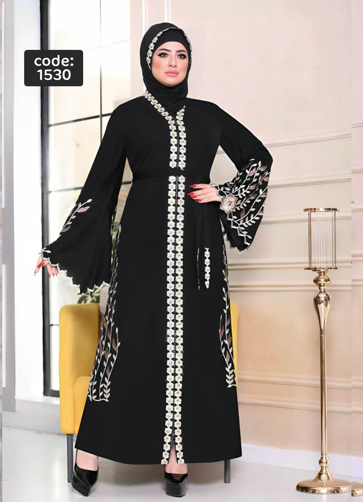 عباية خليجي سوداء حرير خروج حريمى كود 1530