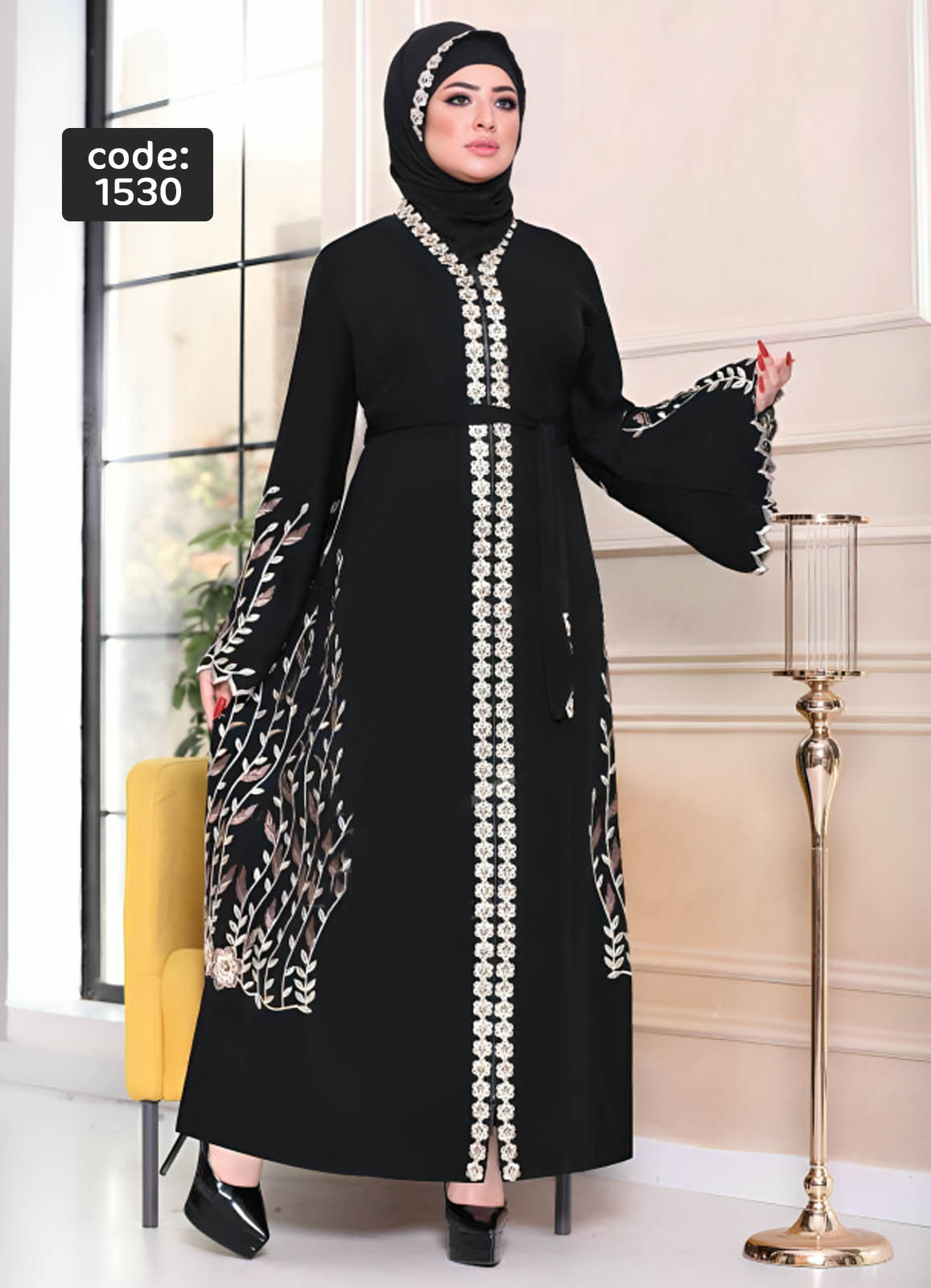 عباية خليجي سوداء حرير خروج حريمى كود 1530