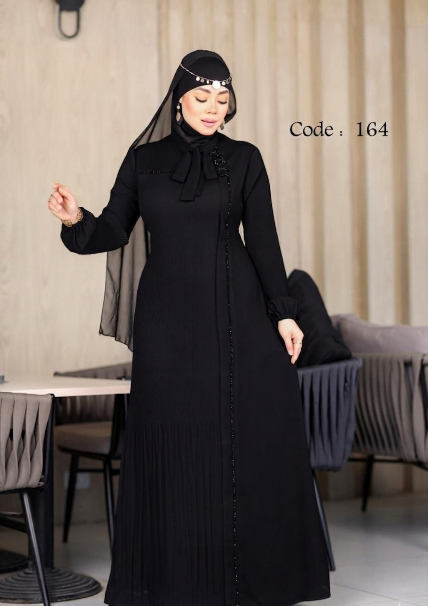 0164 عباية خليجي سوداء حرير كود