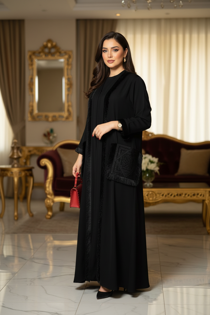 عباية خليجي سوداء حرير خروج حريمى كود 161