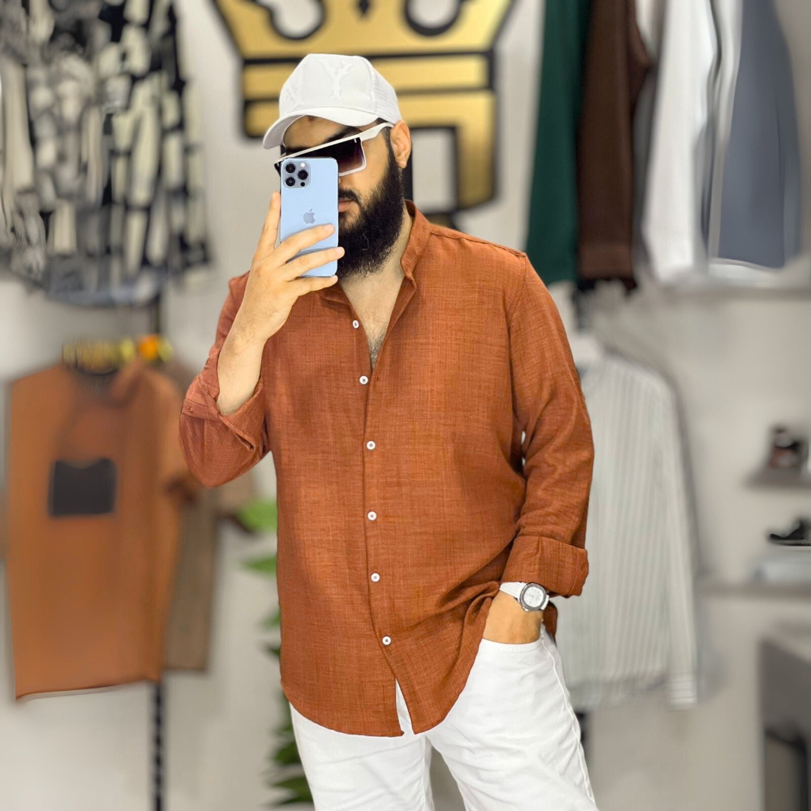 B1200 قميص رجالي كتان