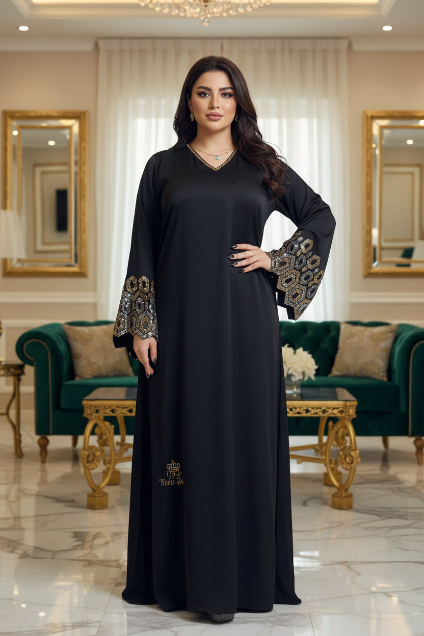 عباية خليجي سوداء حرير خروج حريمى كود 1260
