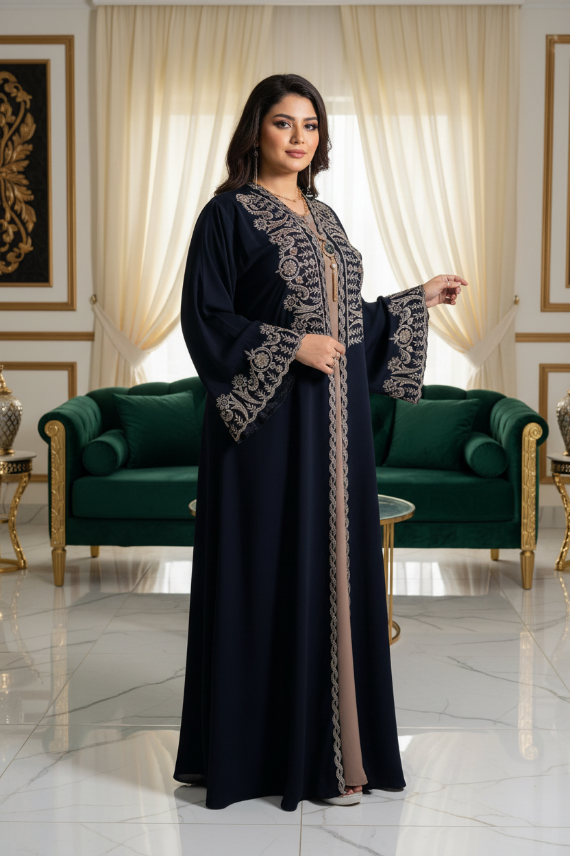 عباية خليجي سوداء حرير خروج حريمى كود 1262