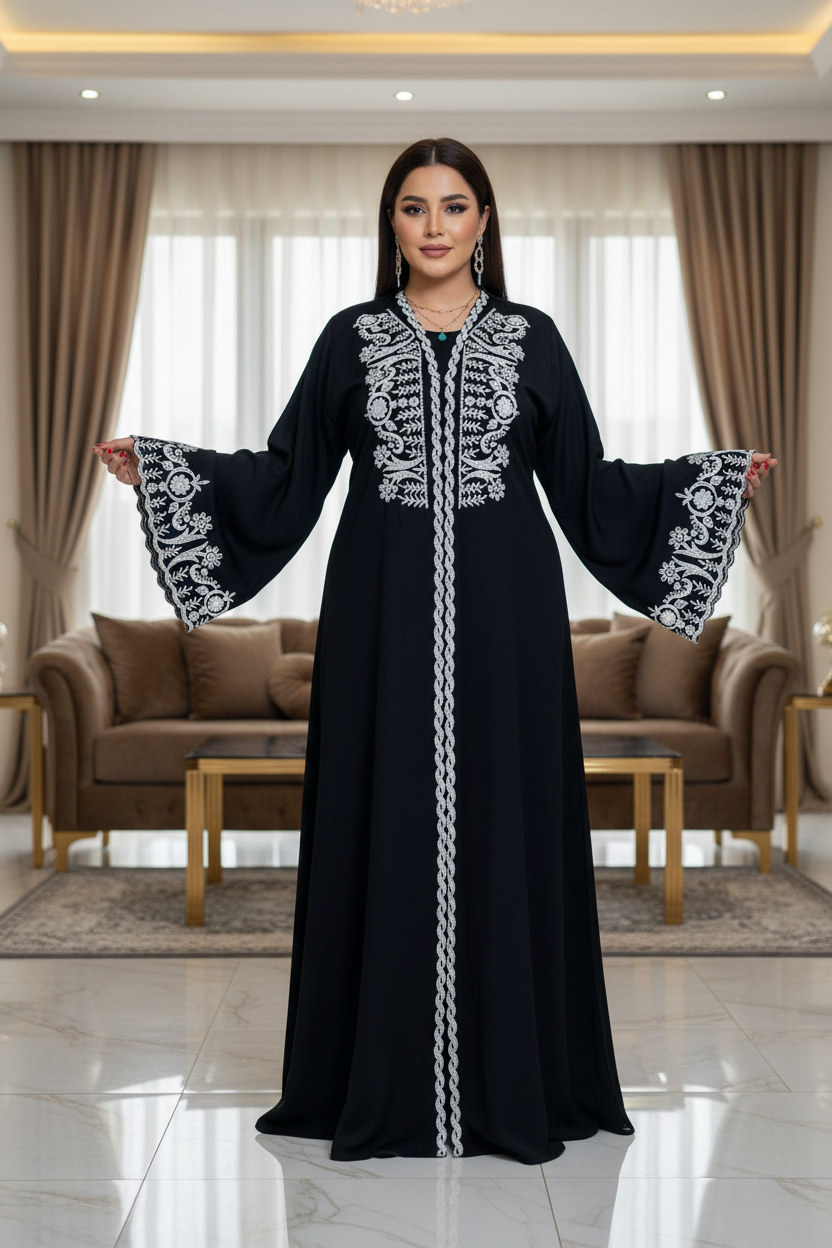 عباية خليجي سوداء حرير خروج حريمى كود 1262