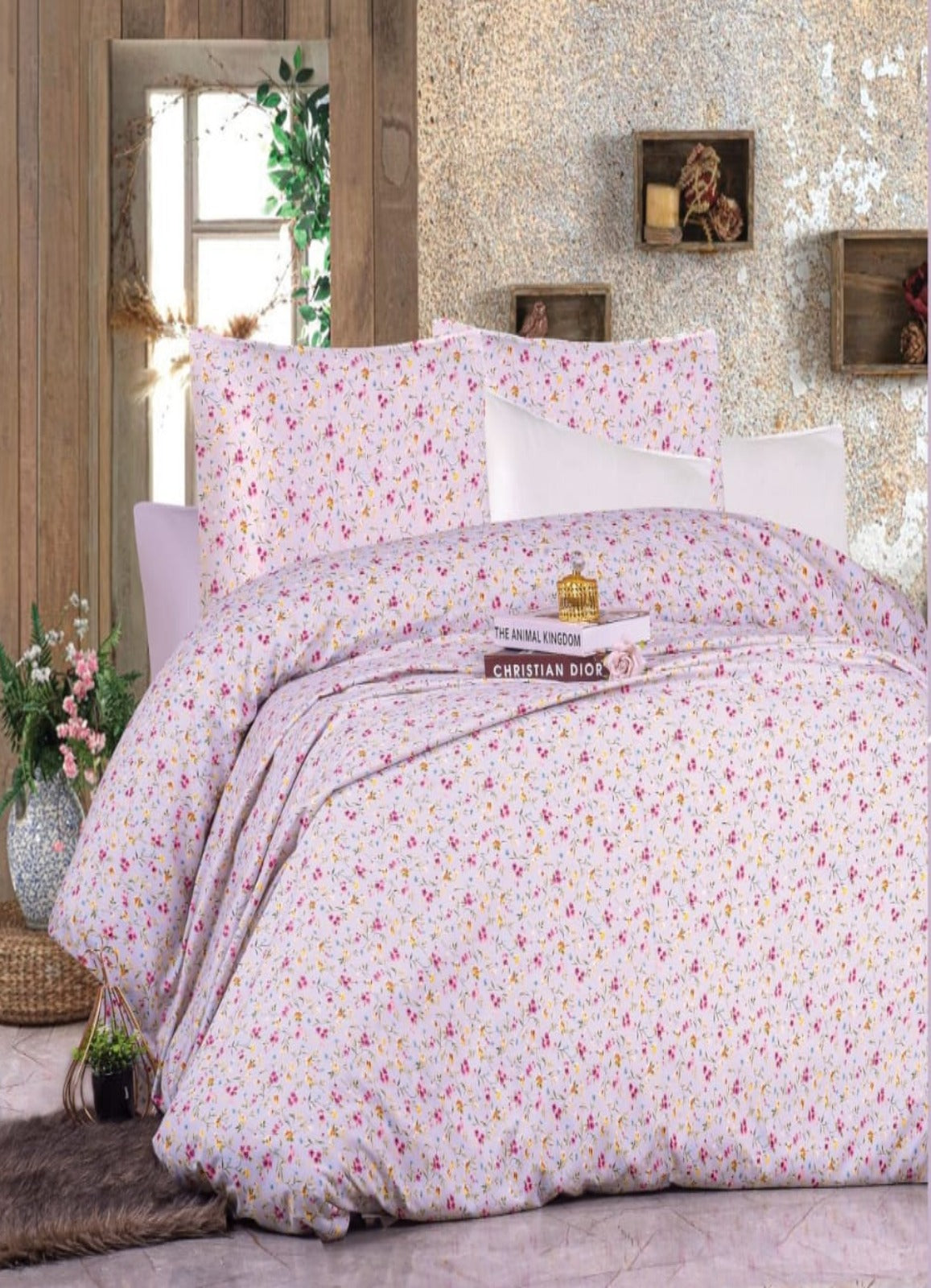 مفرش سرير قطن موف منقوش 4 قطع