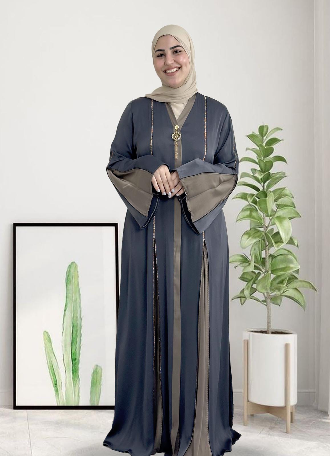 عباية خليجي رمادي حرير خروج حريمى كود 1015