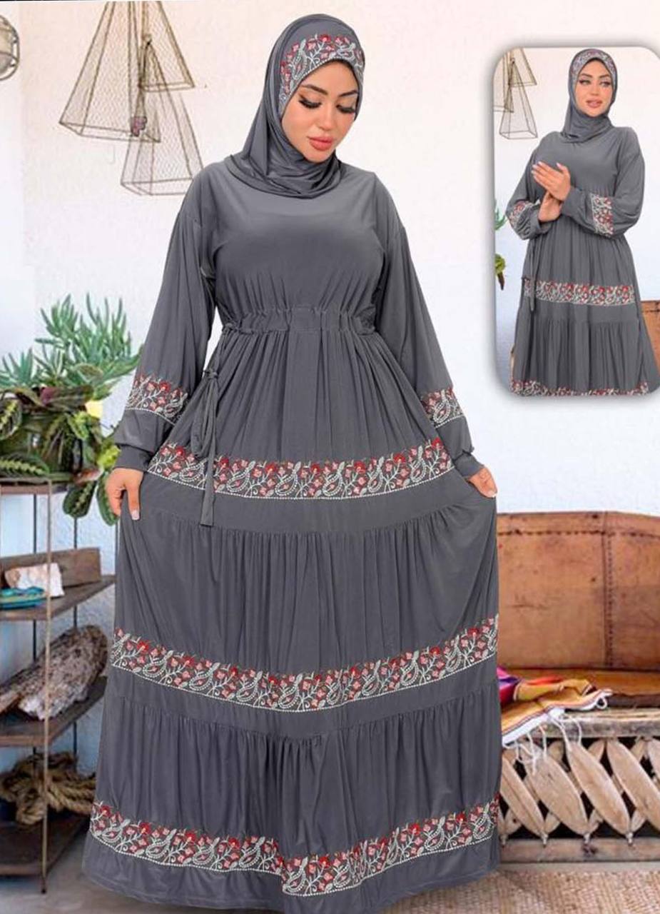 M S Y من S102 فستان محجبات رمادي