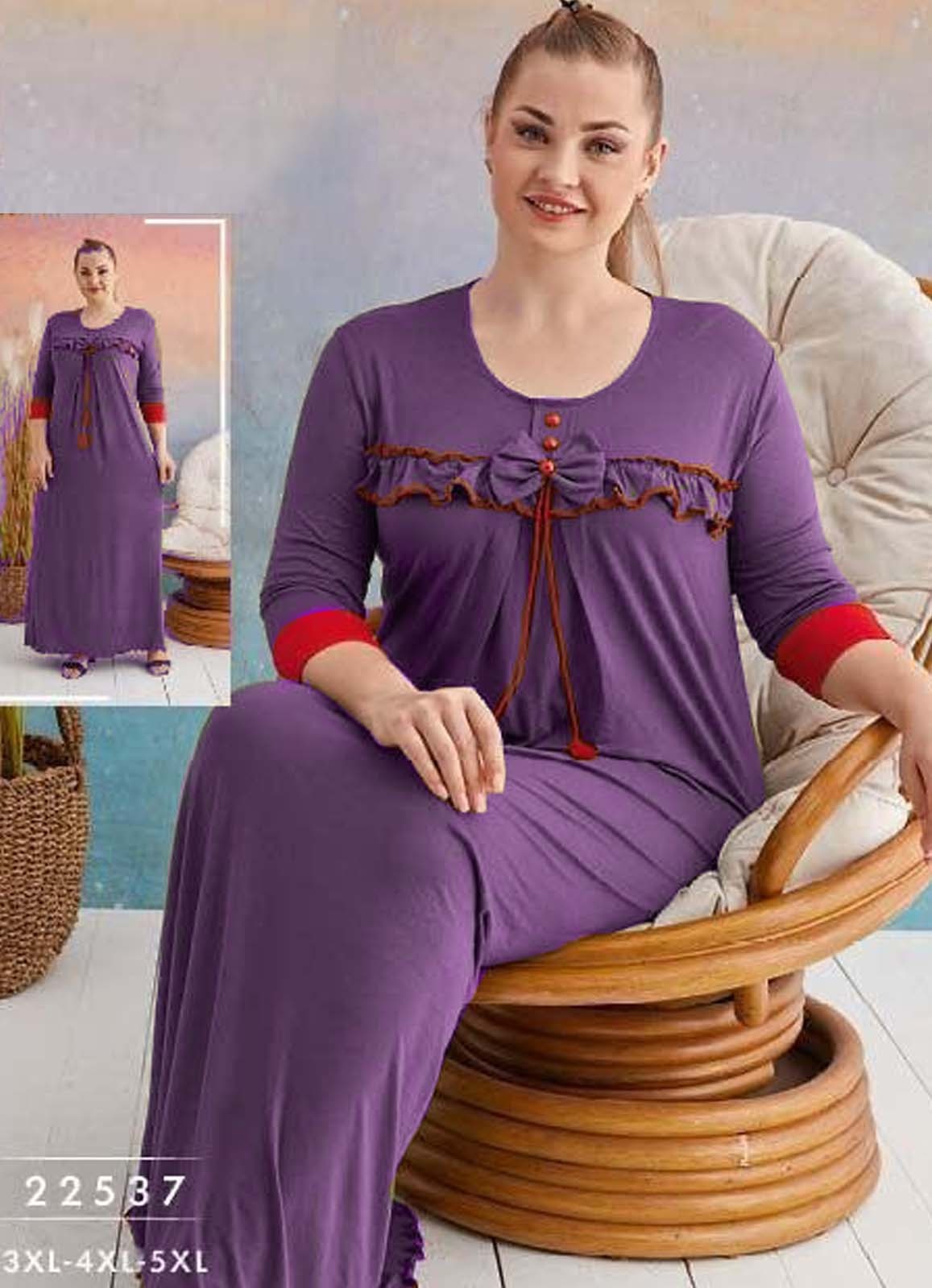 عبايه منزلي بيج سايز تركي لون موف صيفي 22537 من لبسي