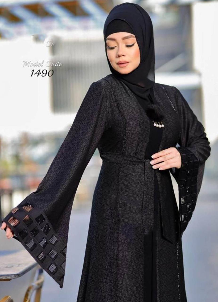 عباية خليجي سوداء حرير خروج حريمى كود 1490