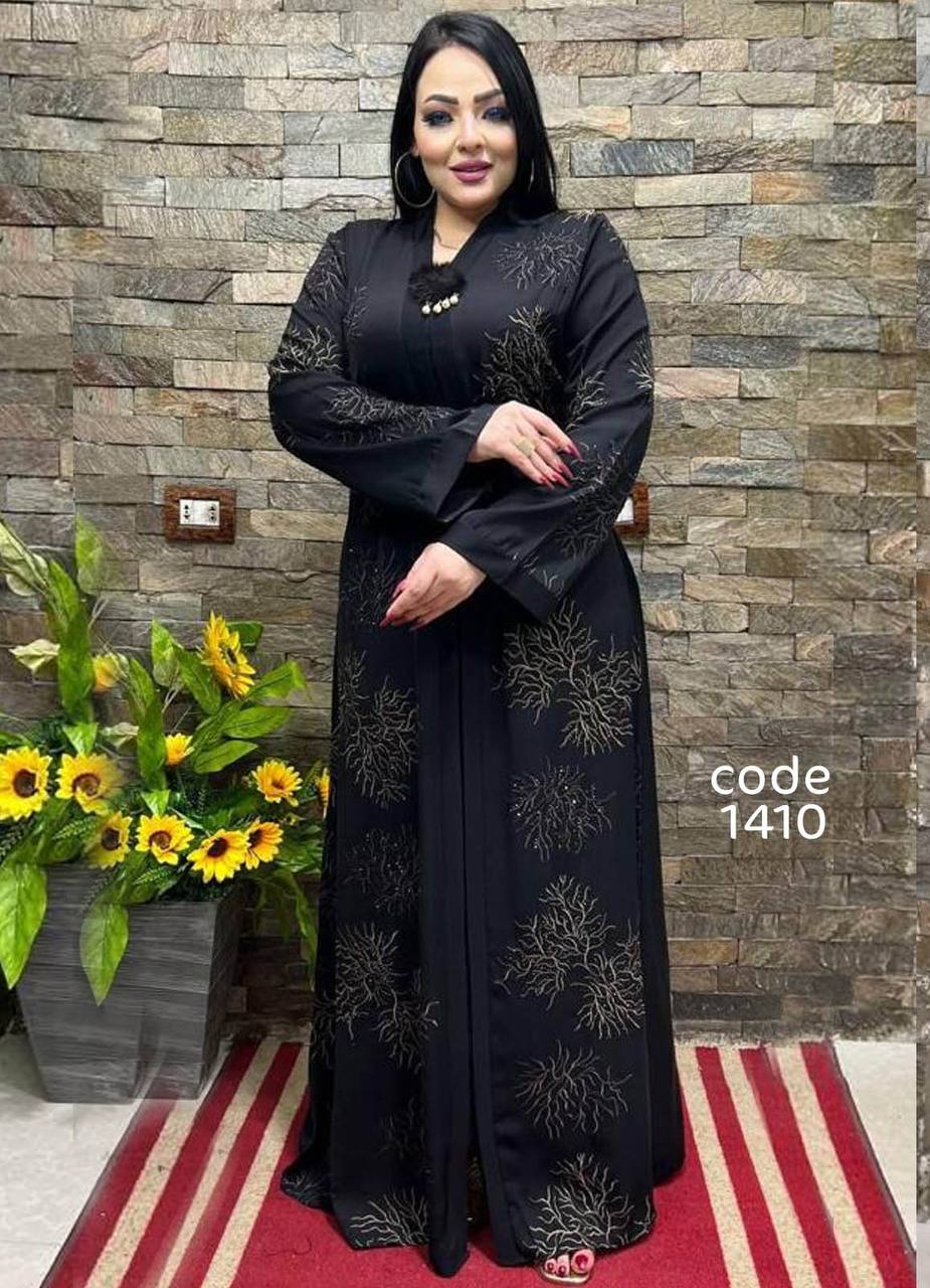 عباية خليجي سوداء حرير خروج حريمى كود 1410