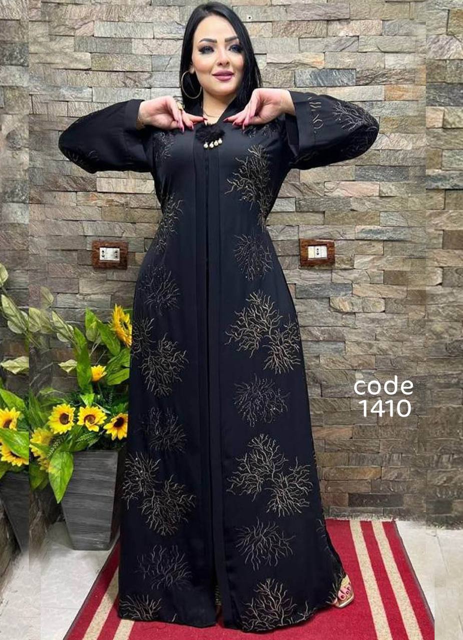 عباية خليجي سوداء حرير خروج حريمى كود 1410