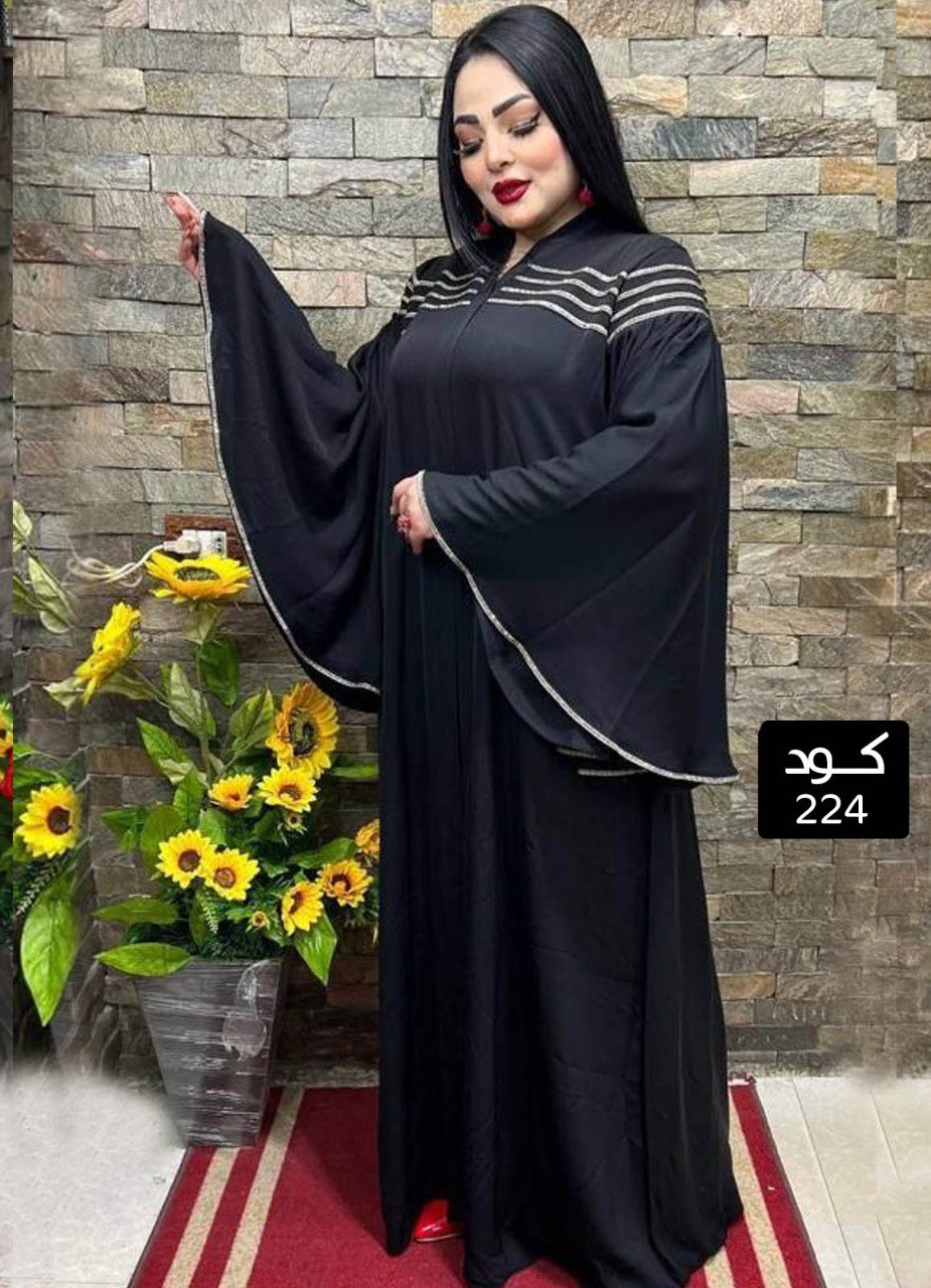 عباية خليجي سوداء حرير خروج حريمى كود 224