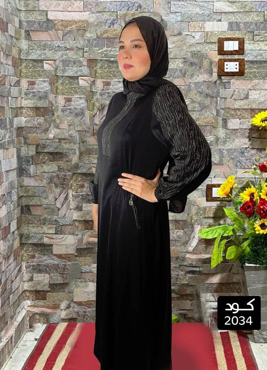 عباية خليجي سوداء حرير خروج حريمى كود 2034