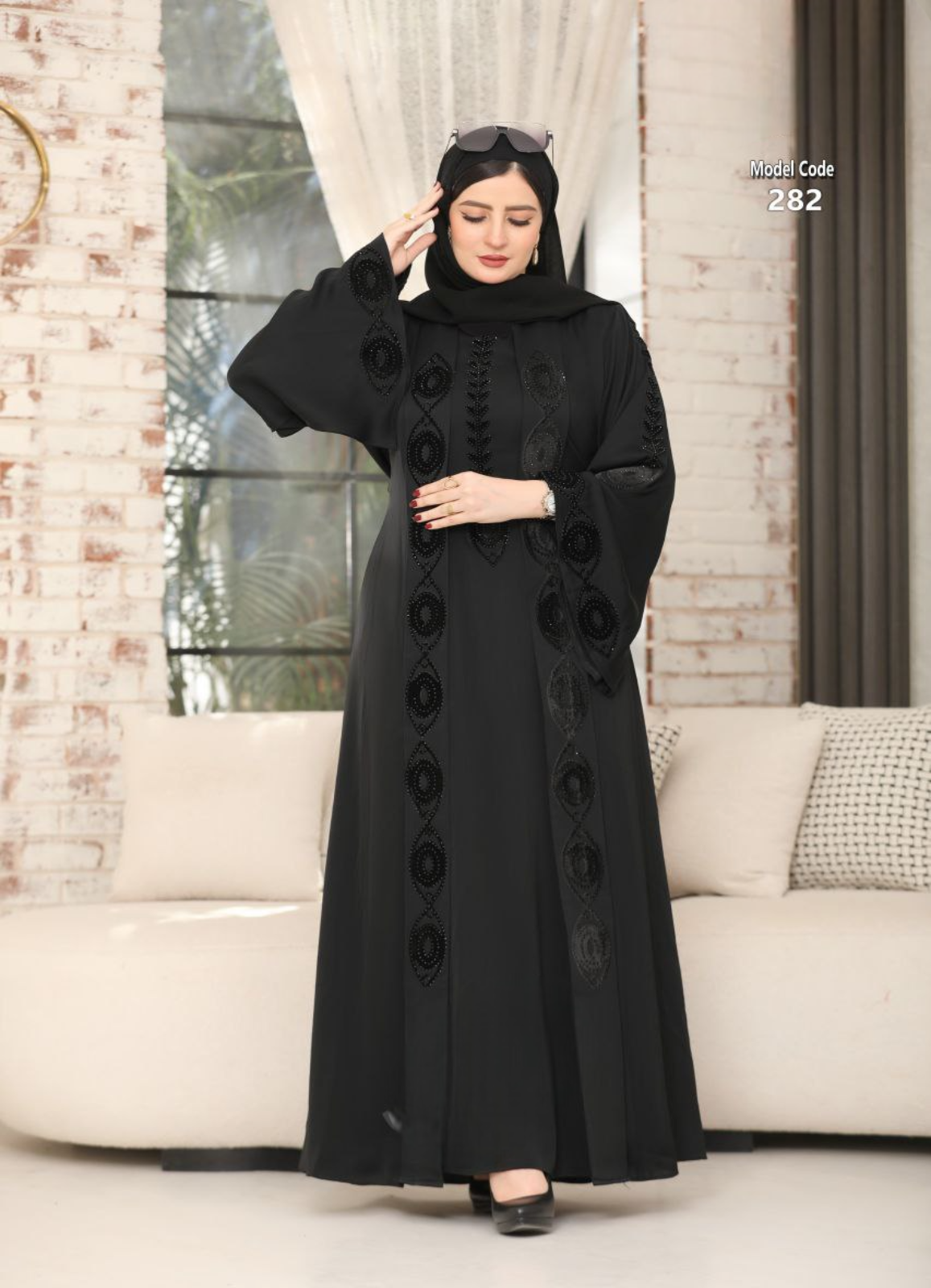 عباية خليجي سوداء حرير كام ليز استرس كود 282