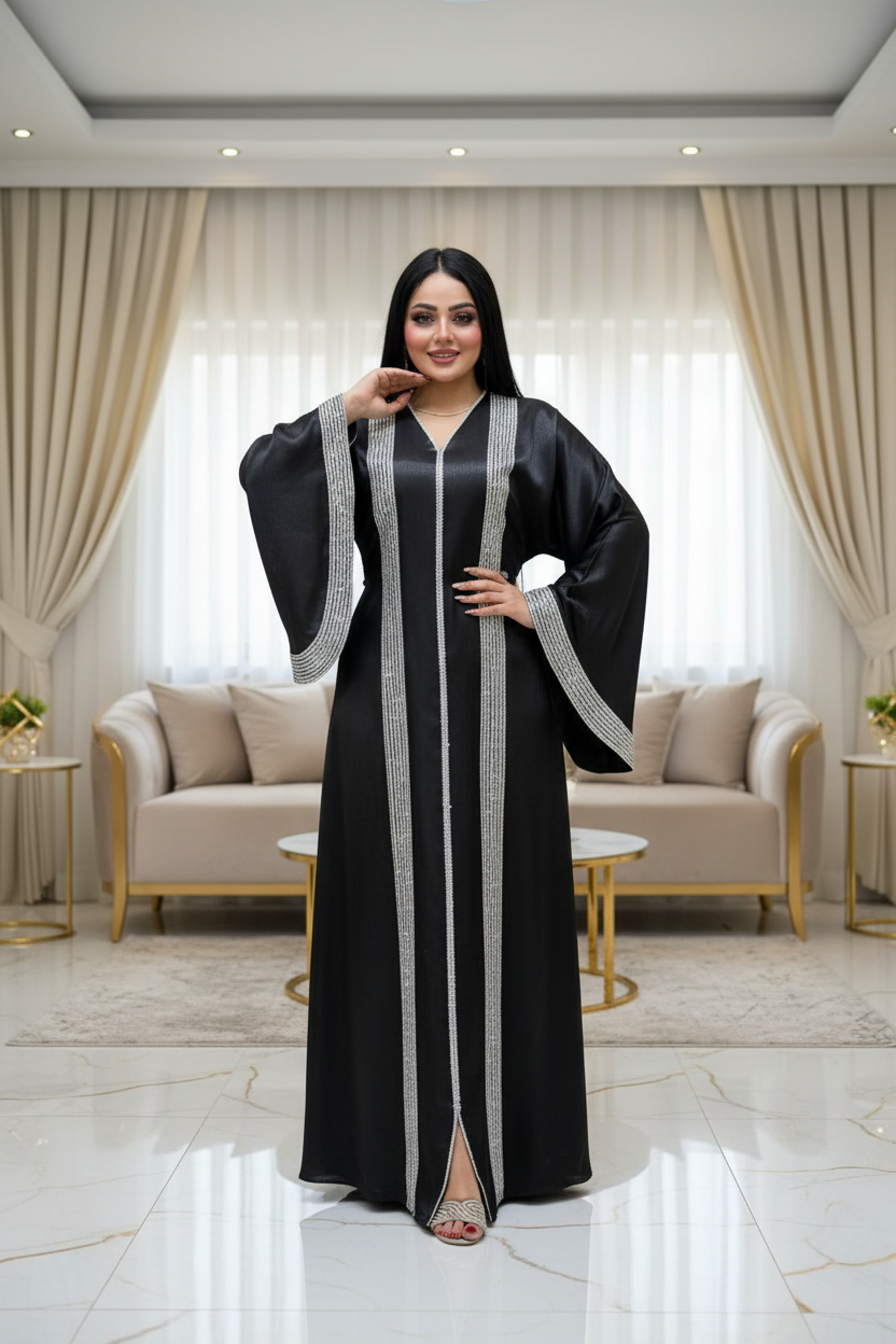 عباية خليجي سوداء حرير خروج حريمى كود 1160
