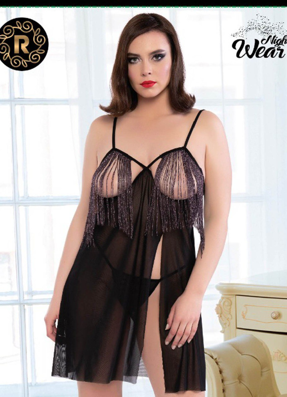 ﻻنجري تركي اسود شيفون 9069 ناعم ومثير من لبسي