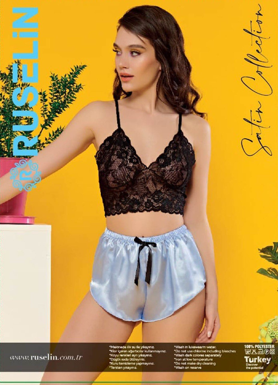 ﻻنجري تركي 2 قطعة ستان ناعم و مثير 12082من لبسي