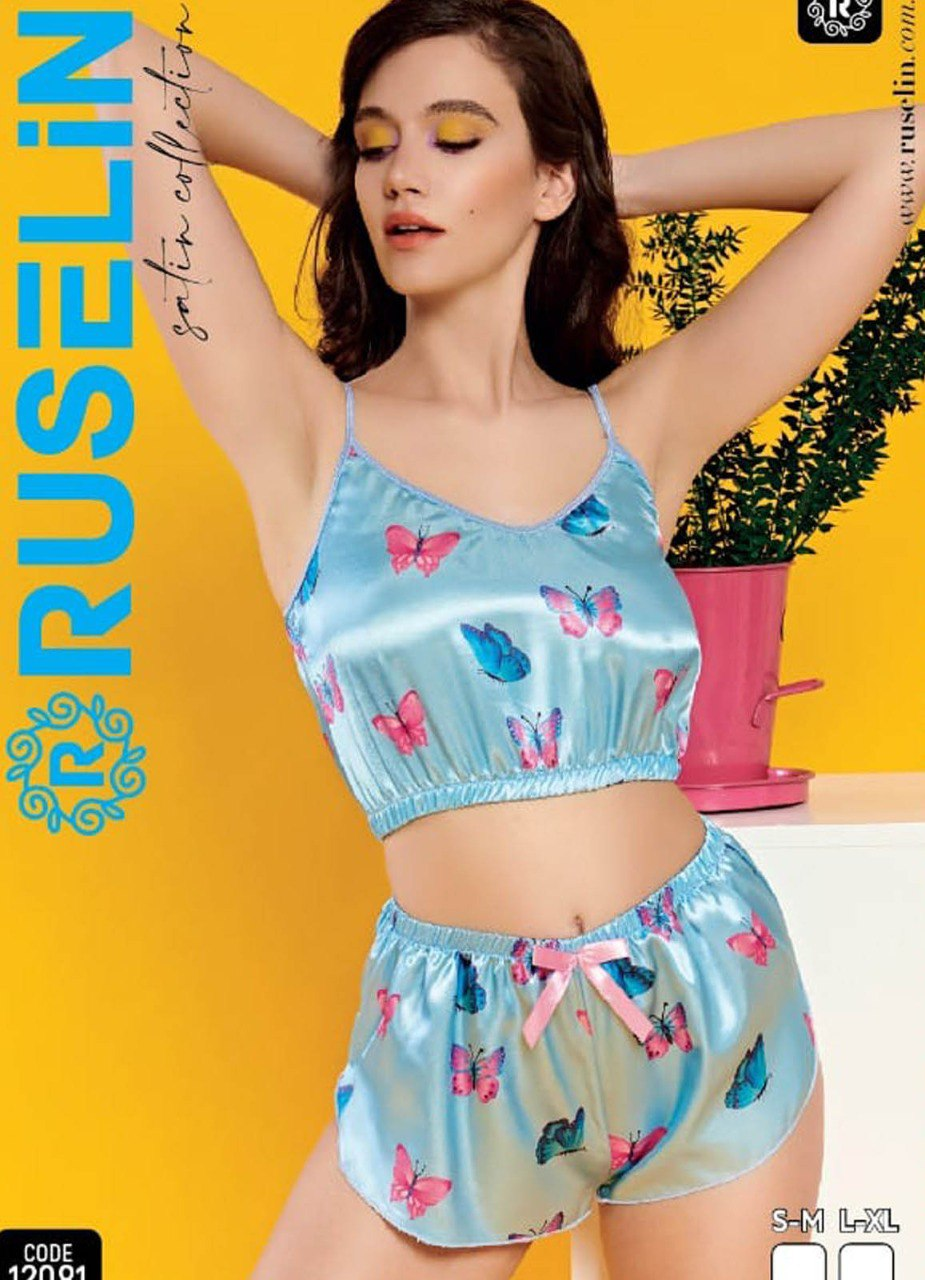 ﻻنجري تركي 2 قطعة ستان منقوش 12081 من لبسي