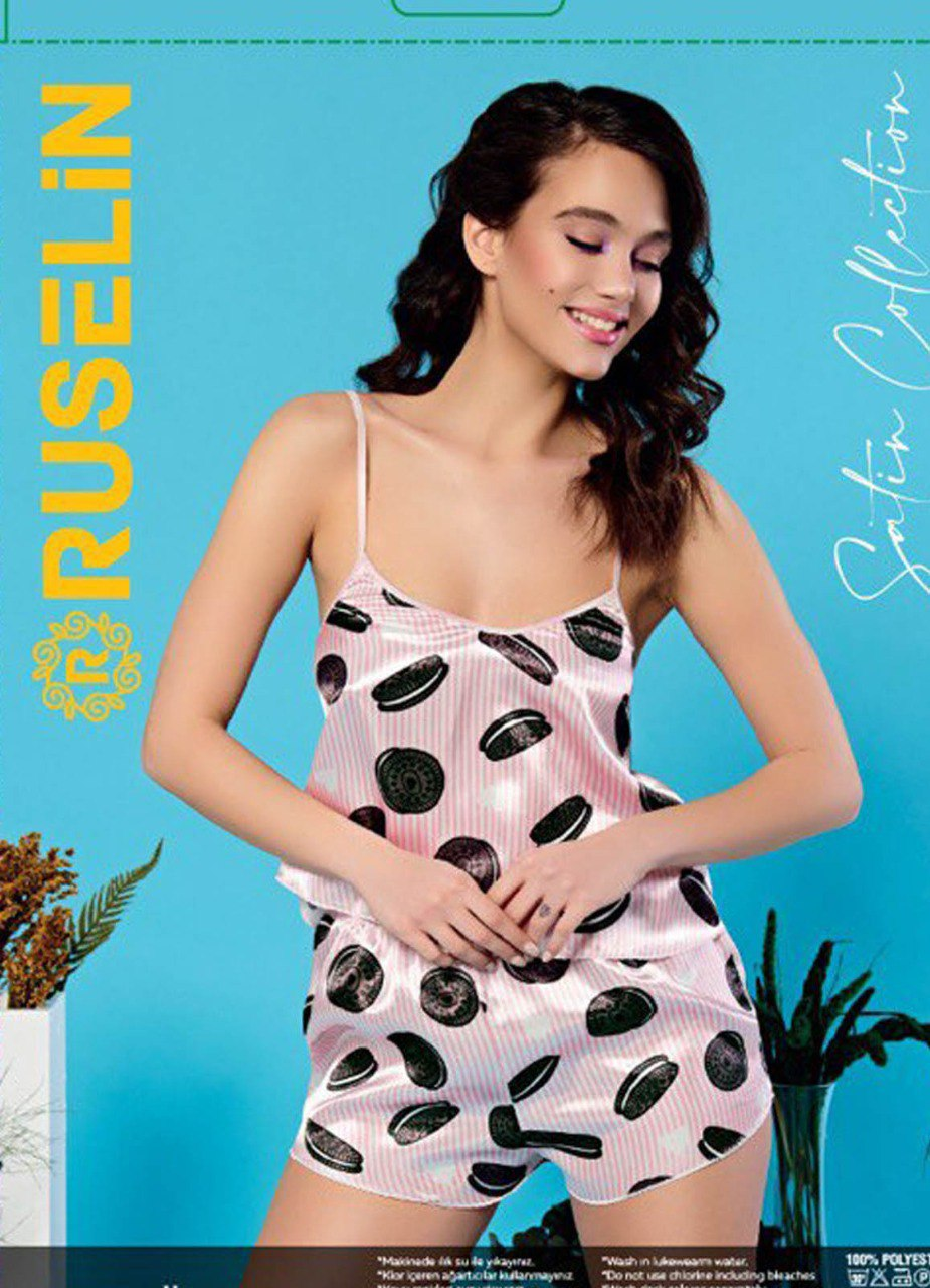 ﻻنجري تركي 2 قطعة منقوش ستان ناعم 12043 من لبسي