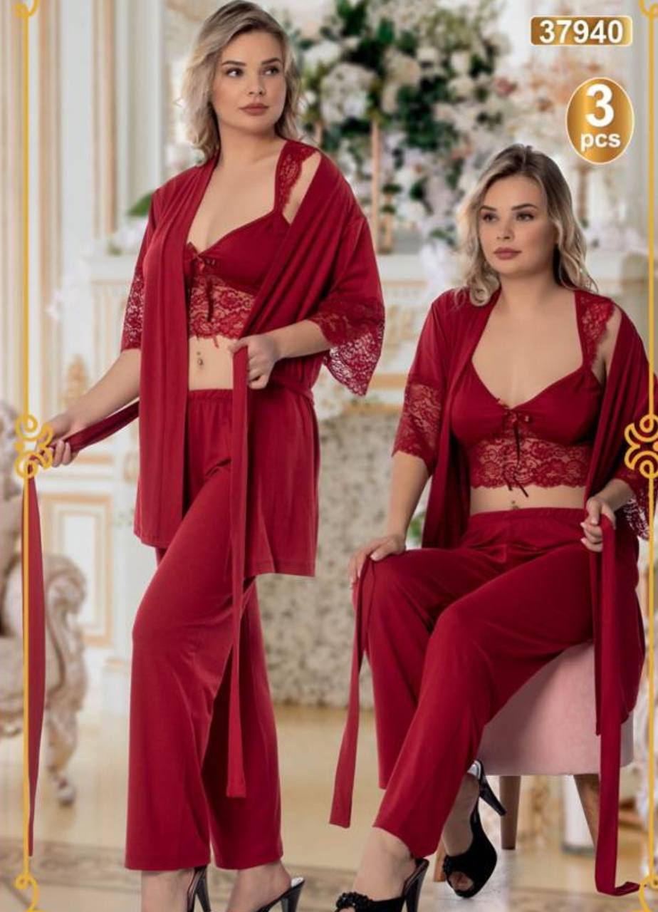 بيجامة نسائي 3 قطع كود 37911 تركي من لبسي