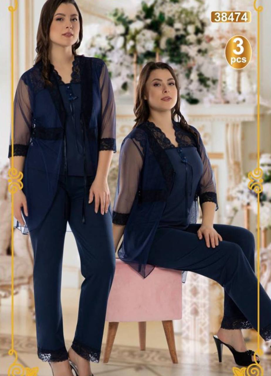 بيجامة نسائي 3 قطع كود 38474 تركي من لبسي