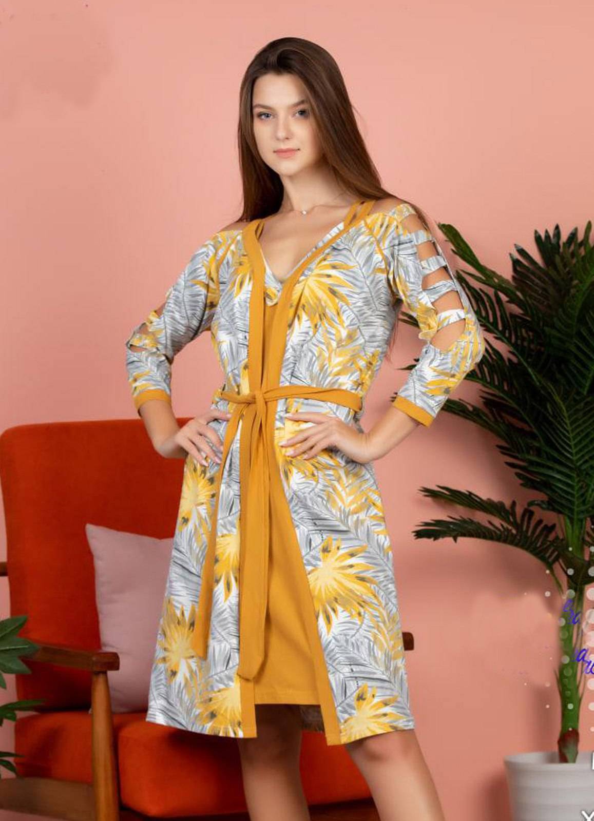 فستان وروب نسائي 2 قطعة كود 7005 اصفر