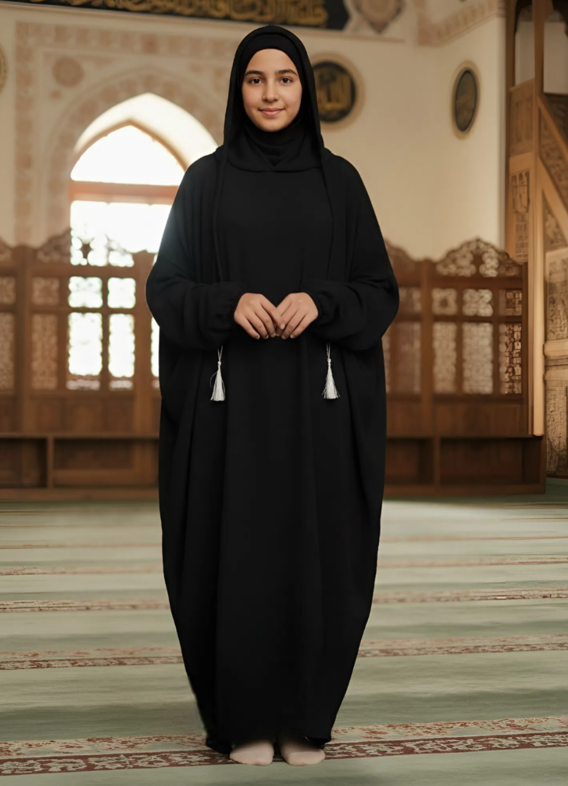 G1001  إسدال بناتي للخروج والاستقبال لون اسود