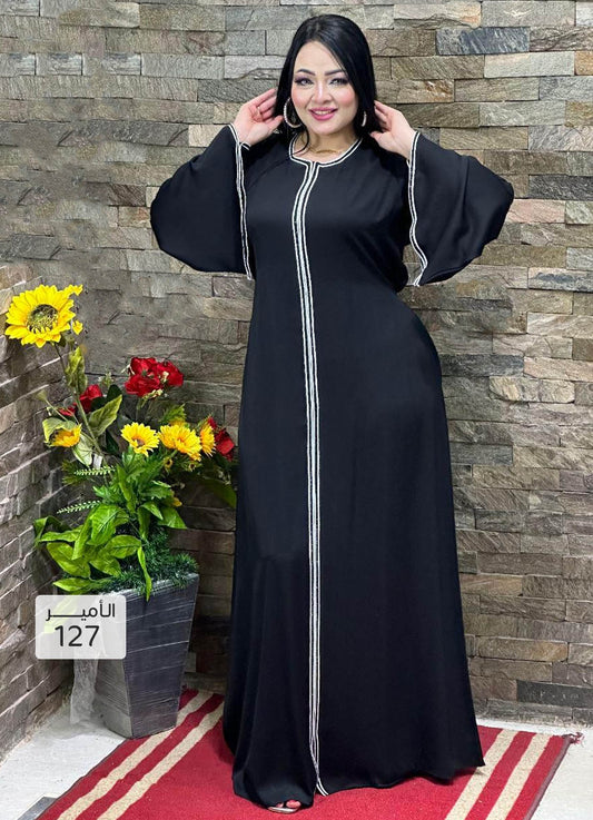عباية خليجي سوداء  حرير خروج حريمى كود 127