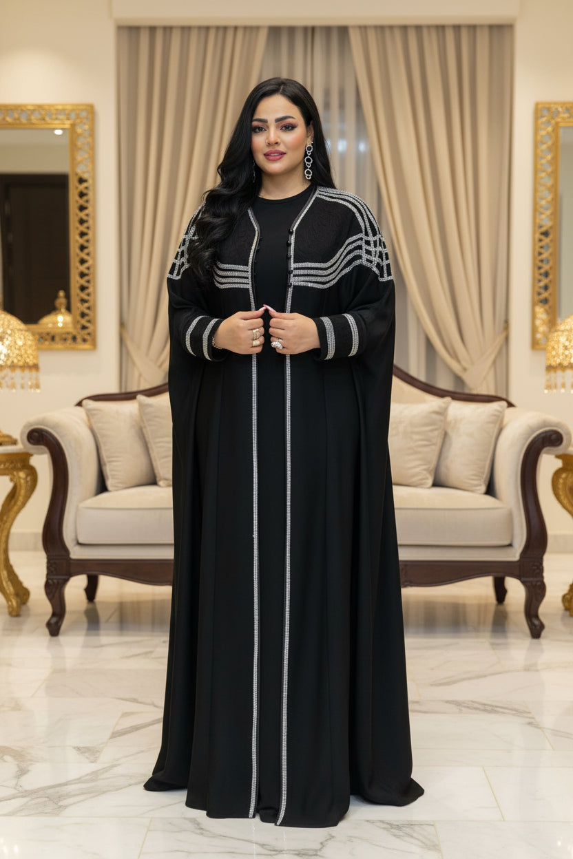عباية خليجي سوداء  حرير خروج حريمى كود 905