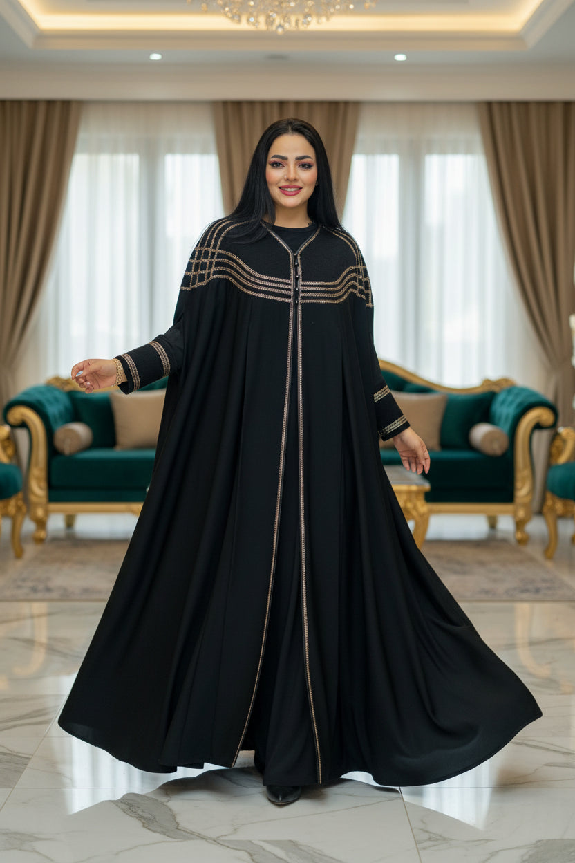 عباية خليجي سوداء  حرير خروج حريمى كود 905