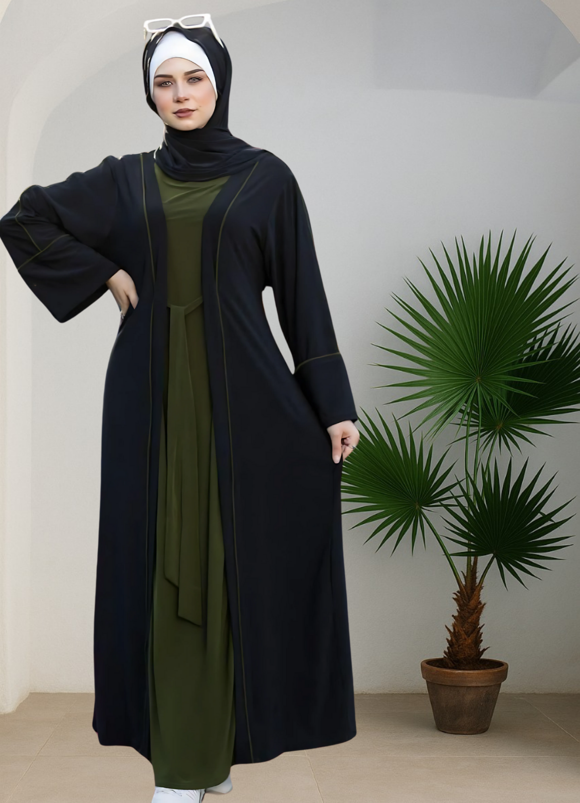 طقم خروج محجبات 3 قطعة حريمى كود 3029