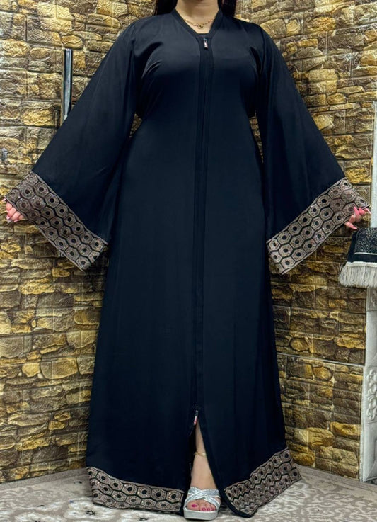 عباية خليجي سوداء  حرير خروج حريمى كود 3384