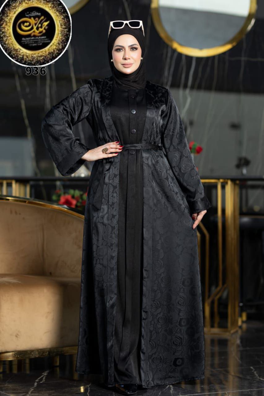 936 عباية خليجي سوداء  حرير  كود