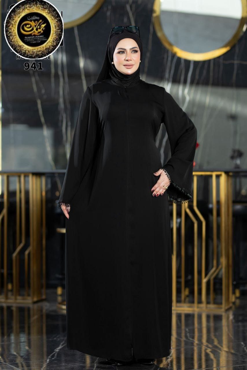 941 عباية خليجي سوداء  حرير  كود
