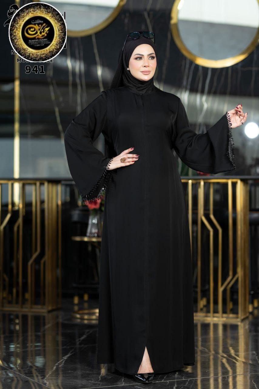 941 عباية خليجي سوداء  حرير  كود