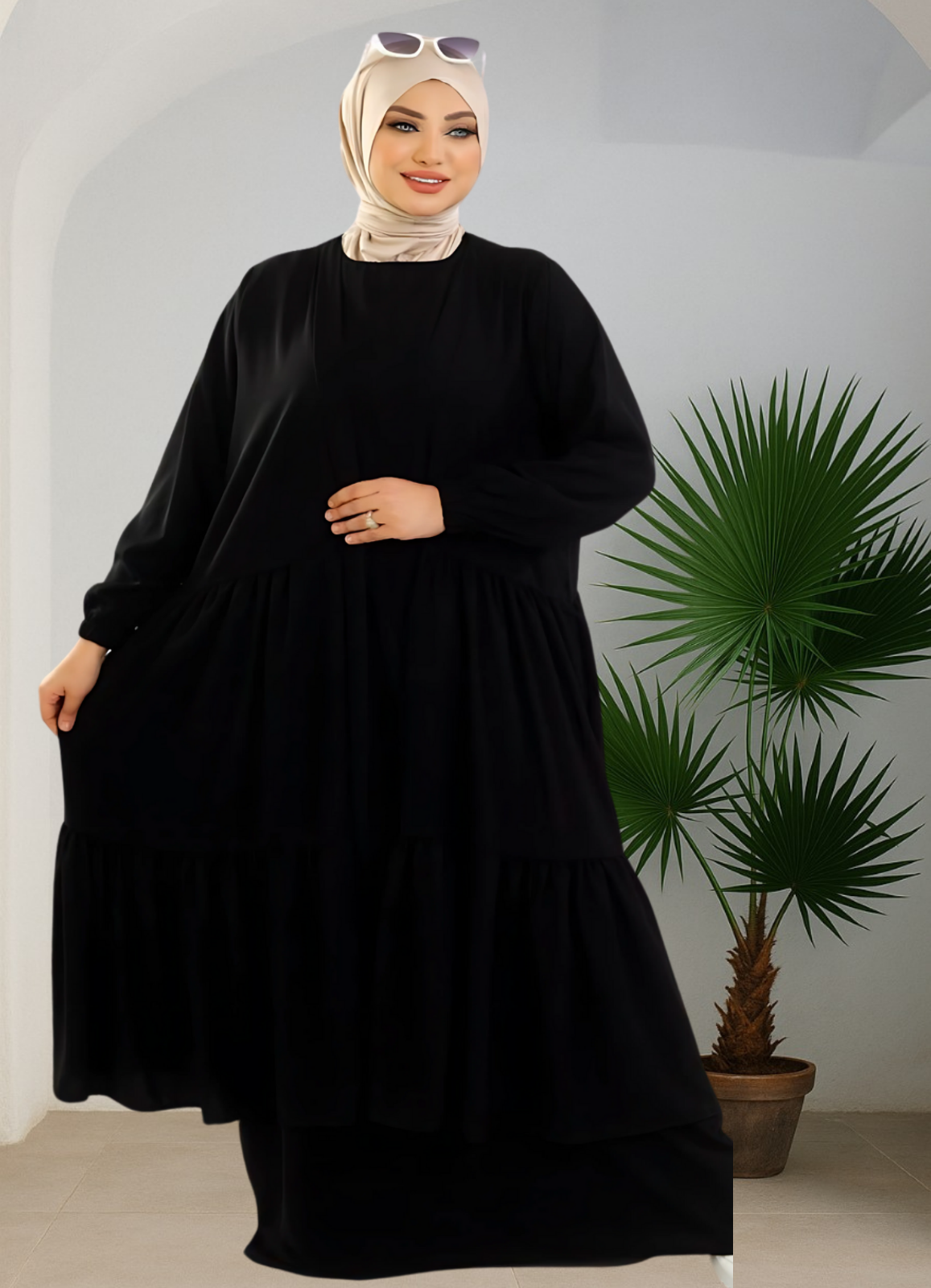 فستان بيزك وكاردجان محجبات كود 1502