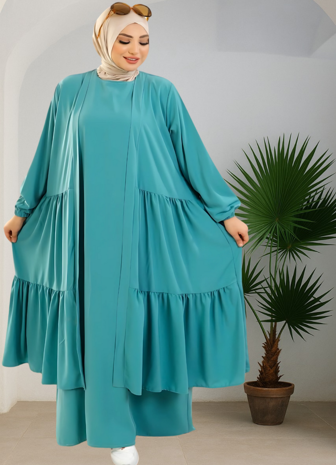 فستان بيزك وكاردجان محجبات كود 1502