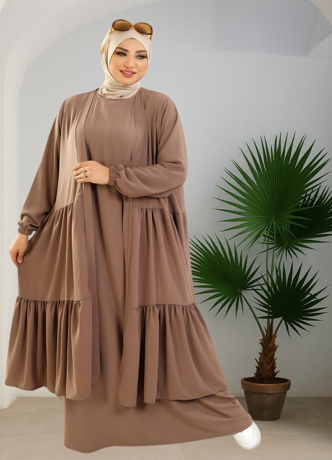 فستان بيزك وكاردجان محجبات كود 1502