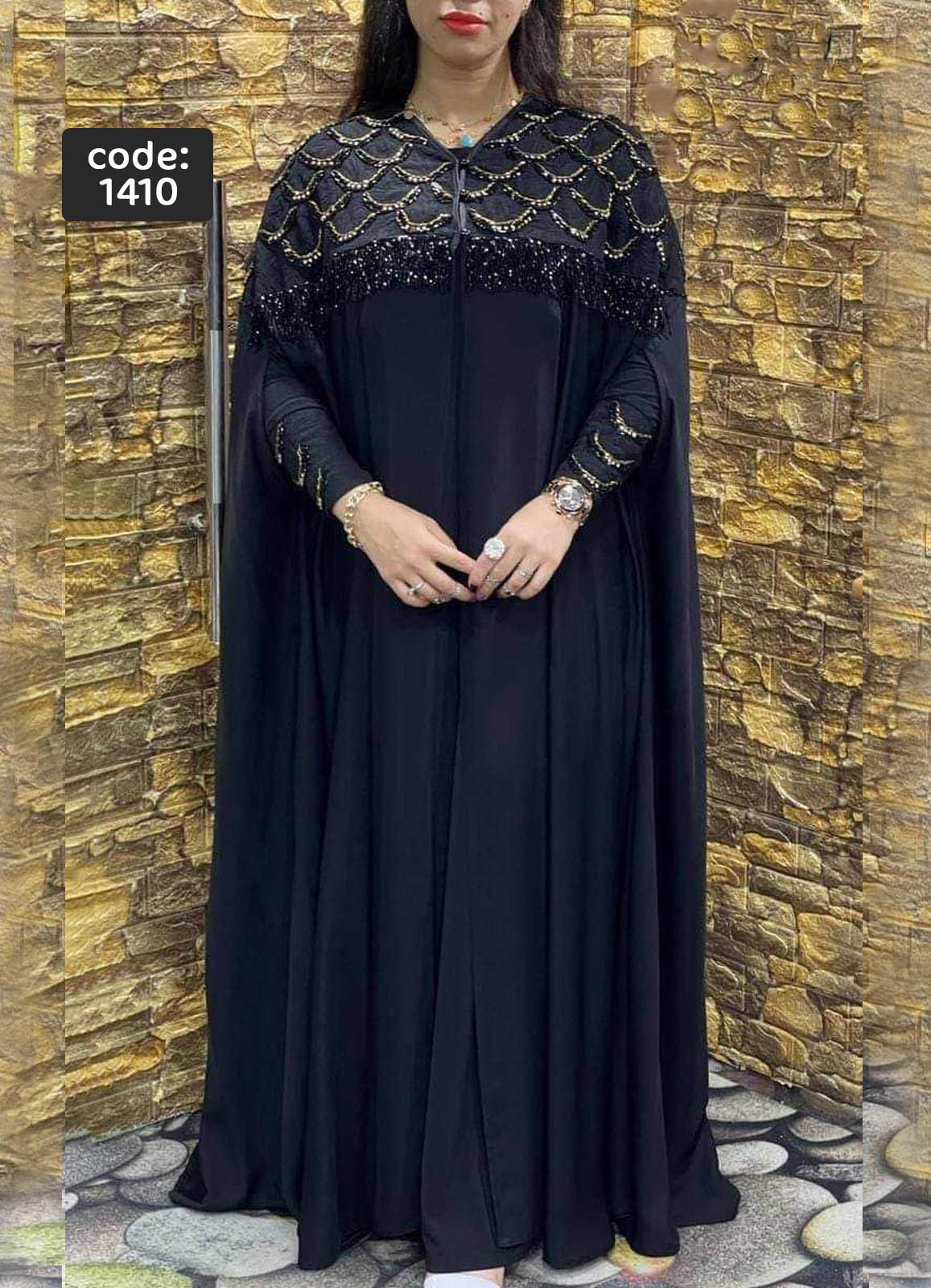 عباية خليجي سوداء  حرير خروج حريمى كود 14410