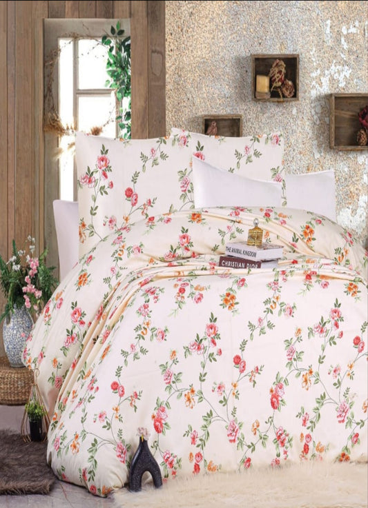 مفرش سرير قطن منقوش  4 قطع